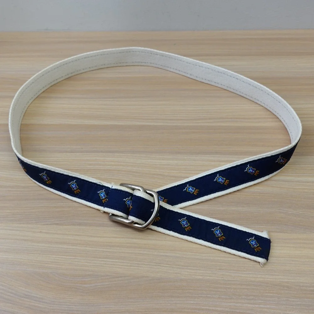 Vintage Polo Ralph Lauren Belt 36 M Navy White Canvas Crest Logo USA Made Preppy